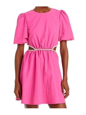 Wayf Pink Cut-Out Rhinestone Trim Mini Dress